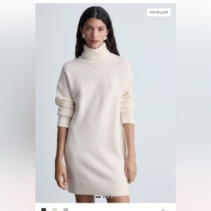 Mango knitted Cream Turtleneck Sweater Dress